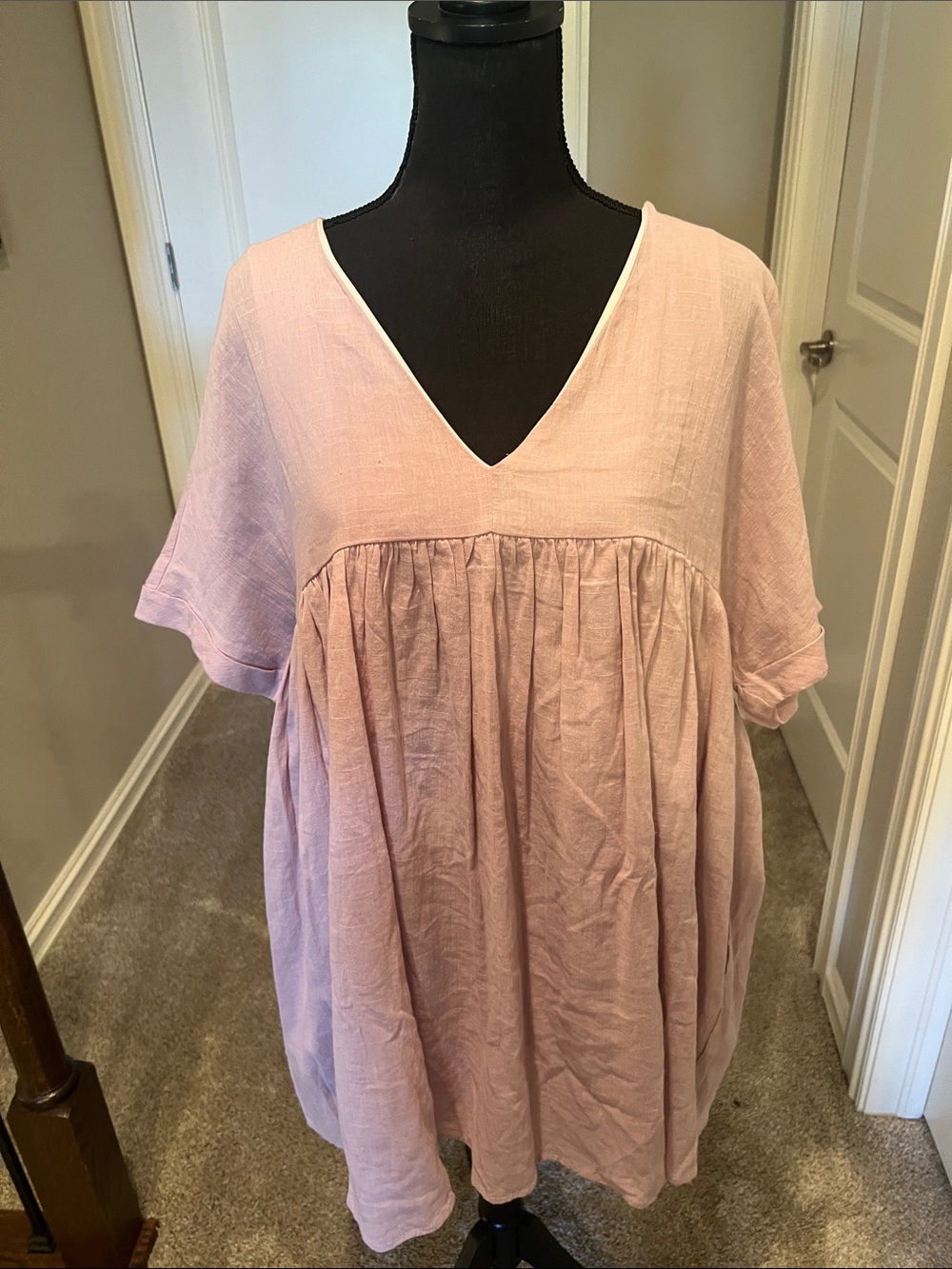 Listicle Soft Lavender V-Neck Gathered Babydoll Tunic